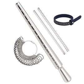 Ring Sizer Set Round Mandrel Size Measuring Tool Metal Finger Rings Gauge Stick Jewelry Sizing Tools US 1-13 with Half Size, Ring Size Adjusters, 1 Black Finger Size Measurer
