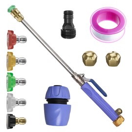 Hydraulic jet water pipe nozzle, high-pressure strong cleaning rod, with 2 hose nozzles and 5 quick connect nozzle heads and quick rotary joints, used for cleaning hoses in cars, windows, and gardens