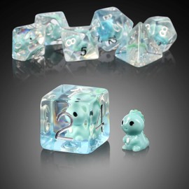 Dinosaur D&D Dice Set 7PCS Polyhedral Dice for Dungeons and Dragons, D&D RPG Resin Dice with Silver Numbers in Gift Velvet Bag for DND Players（Dinosaur