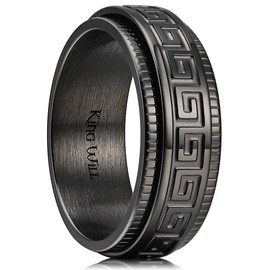 King Will 8mm Black Spinner Stainless Steel Ring Fidget Ring Anxiety Ring for Men Greek Key Pattern 8