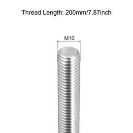 sourcing map Fully Threaded Rod M10 x 200mm 1.5mm Thread Pitch 304 Stainless Steel Right Hand Threaded Rods Bar Studs 4 Pack
