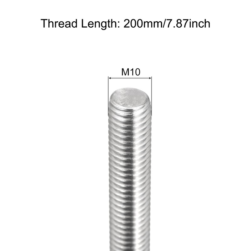 sourcing map Fully Threaded Rod M10 x 200mm 1.5mm Thread