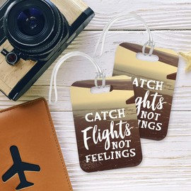 LT204 Catch Flights Not Feelings Novelty Funny Unique Designer Gift Glossy Plastic Suitcase Luggage Tag