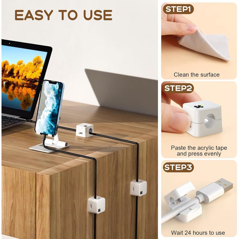SC+ 6 Pack Magnetic Cable Clips • Cord Holder Under