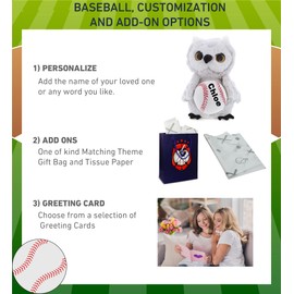 DolliBu Owl Stuffed Animal with Baseball Plush - Soft Huggable Owl, Adorable Playtime Owl Plush Toy, Cute Wildlife Bird Gift for Kids and Adults - 8.5 Inches