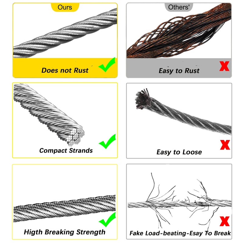 1/8 Inch Stainless Steel Wire Rope Cable Kit,100 ft Length