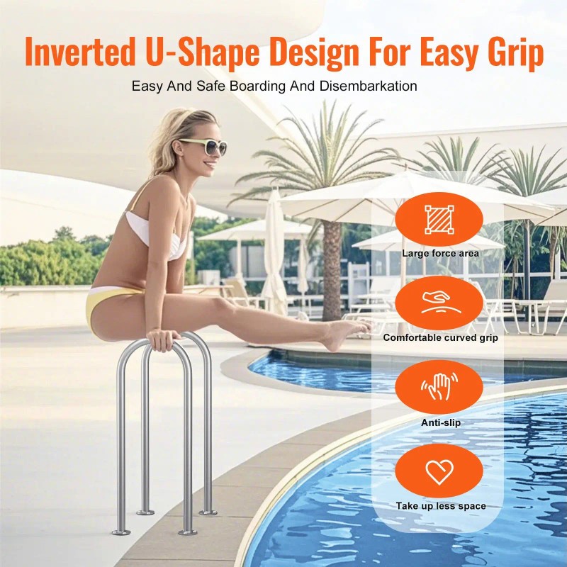 36 X 13 Inch Aluminum Pool Handrail with Base Plate