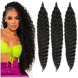 30 Inch Ocean Wave Crochet Hair Extensions for Women 3 Packs/Lot Deep Ripple Crochet Twist Braiding Hair Curly Synthetic Braids Hair(30"Natural black)