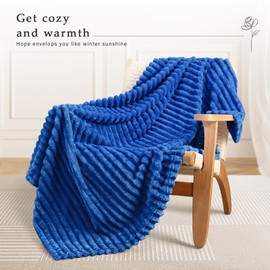Exclusivo Mezcla Fleece Throw Blanket for Couch, Super Soft 3D Striped Jacquard Bed Blanket, Lightweight Fuzzy Cozy Blankets for All Seasons, 50x60 Inches, Cobalt Blue Blanket