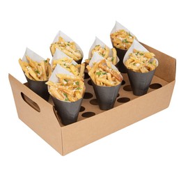 Restaurantware Cone Tek 14.2 x 8.3 x 5.9 Inch Paper Cone Holders 10 Sturdy Cone Holders - With Handles 30 Slots Kraft Paper Confetti Cone Stand Box Tray For Weddings or Parties