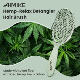 AIMIKE Hemp-Relax Detangler Hair Brush, Bio-Friendly Detangling Brush for Curly Straight Hair, Vented Hairbrush w/Soft Bristles, Glide Through Tangles with Ease for Women, Men, Kids, Wet & Dry Hair