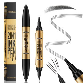 Eyebrow Pen & Eyeliner Pencil 2 in 1, Microblading Eyebrow Pen with 4 Fork Tip, Long-lasting Waterproof Smudgeproof Eyebrow Pen for Natural Looking Defined Eyebrows (Black)