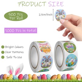 BFSYRR Easter Stickers, Easter Decorations, 1000Pcs Happy Easter Stickers, Adorable Round Easter Bunny Stickers, Suitable for Easter Eggs Cards Envelopes Scrapbooks Gifts Party Supplies