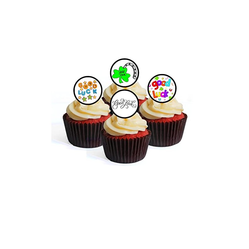 48 Good Luck Edible Cupcake Toppers, Premium Thickness SWEETENED VANILLA,
