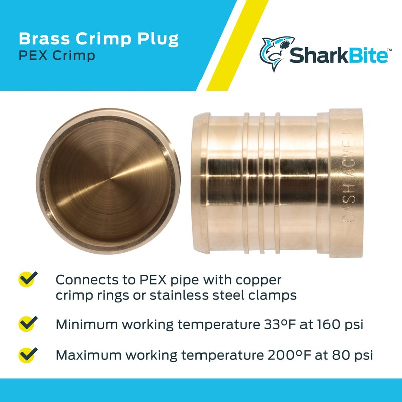 SharkBite 2 Inch Crimp Plug, Brass Plumbing Fitting, PEX Pipe,