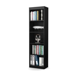 Maykoosh Tuscan Treats 5-Shelf Narrow Bookcase - 11.5" D x 19" W x 68.75" H, Pure Black Finish, Engineered Wood Laminated Wood Finish, Floor Mountable