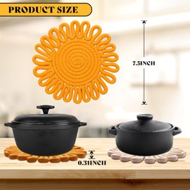 7.2 Inch Cotton Trivets for Hot Dishes, 2 Pack Sunflower Trivet Set for Hot Pots and Pans, Heat Resistant Pot Holders for Kitchen, Cute Farmhouse Kitchen Decor and Accessories(Yellow)