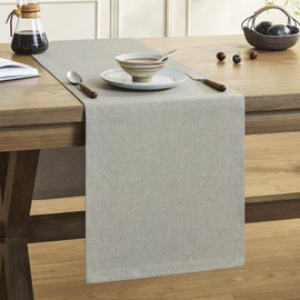 ZeeMart Basic Linen Style Table Runner, 14 x 90 Inch Vintage Grey Chambray, Rustic Farmhouse Grey Table Runners 90 Inches Long, Everyday Polyester Table Runner - Machine Washable & Easy Care