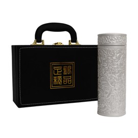 Chinese style 999 silver hot water bottle 11.8oz insulated stainless steel thermos keeps liquids hot and cold, leak proof and double walled design (9 Dragons silver)
