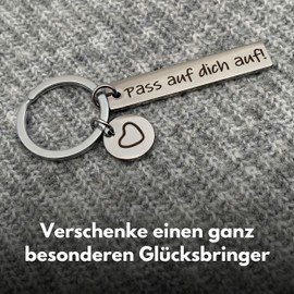 Schlüsselanhänger Pass auf dich auf! - Glücksbringer Auto-Schlüssel Schutzengel - Geschenk Führerschein Geburtstag Freundin (Silber)