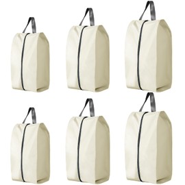 CJWLKJ 6Pcs Multi-Size Travel Shoe Bags Portable Travel Gifts Shoe Organizer with Zipper Closure, Waterproof Nylon Shoe Storage Organizer with Handle Travel Bags for Men and Women, Beige