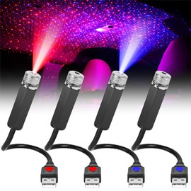 Asfrode Car Ceiling Starlight, Pack of 4 Starry Sky Projector Car Interior Atmosphere LED Light Car Ceiling Starlight Multiple Modes USB Plug and Play Night Light for Car Ceiling Bedroom Party