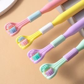 1pcs Random Color Three-Sided Soft Hair Toothbrush,Toothbrush Medium,Effective Wrap-Around Design,Deeply and Thoroughly To Clean Teeth and Gums,Manual Toothbrushes Suitable for Adults And Children