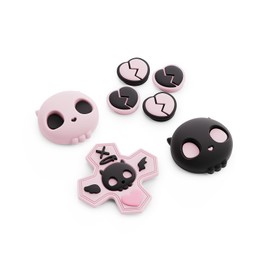 GeekShare Skull D-Pad Button Caps Silicone Thumb Grips Set, ABXY Key Buttons Sticker Joystick Cover Caps Compatible with Switch 2, Pink & Black