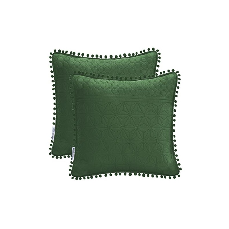 AmeliaHome Meadore 2 Cushion Covers with Pompoms Double-Sided Ultrasonic Quilting