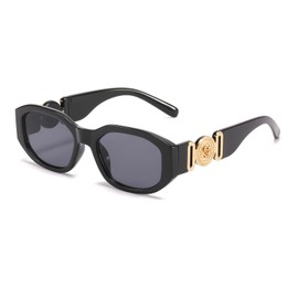 YUELUQU Retro Trendy Irregular Rectangular Sunglasses Women Men Vintage 90s Sunglasses, black
