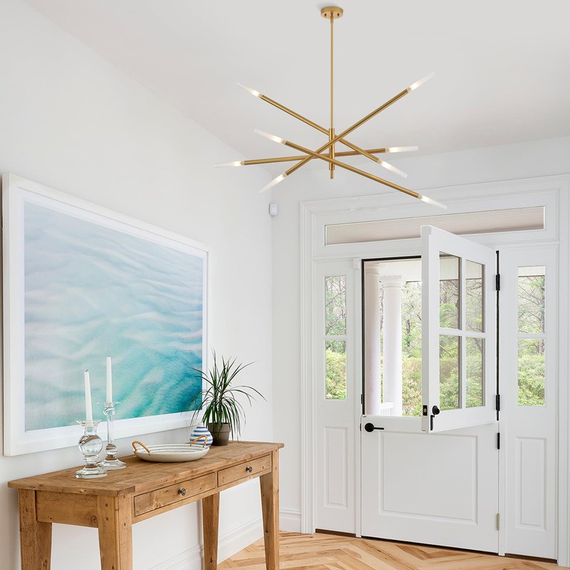 VANZARLA Modern Sputnik Chandelier for Entryway, Industrial Gold Pendant Lighting,