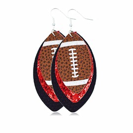 Glitter Faux Leather Football Drop Dangle Earrings for Women Gift Accessories Football Jewelry for Moms-3 layers Black