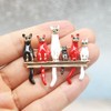 Enamel Cat Lapel Brooch Pin for Women Girls Red White