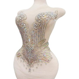 wtbv.n Handmade Rhinestones Applique on net sew on Beads Crystal Patches Accessory for Dress Clothes (Multicolor)