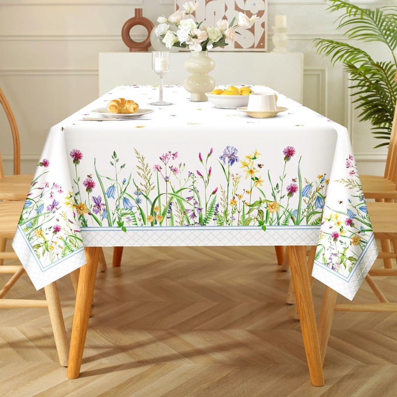 Arquiel Tablecloth Wild Flowers, Tablecloths Washable Rectangular Tablecloth Spring Leaves