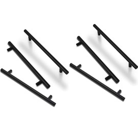 ANSIEDIO Kitchen Cupboard Handles Black - 6 Pack Stainless Steel Drawer Handles 192mm Cabinet Handles T Bar Kitchen Door Handles