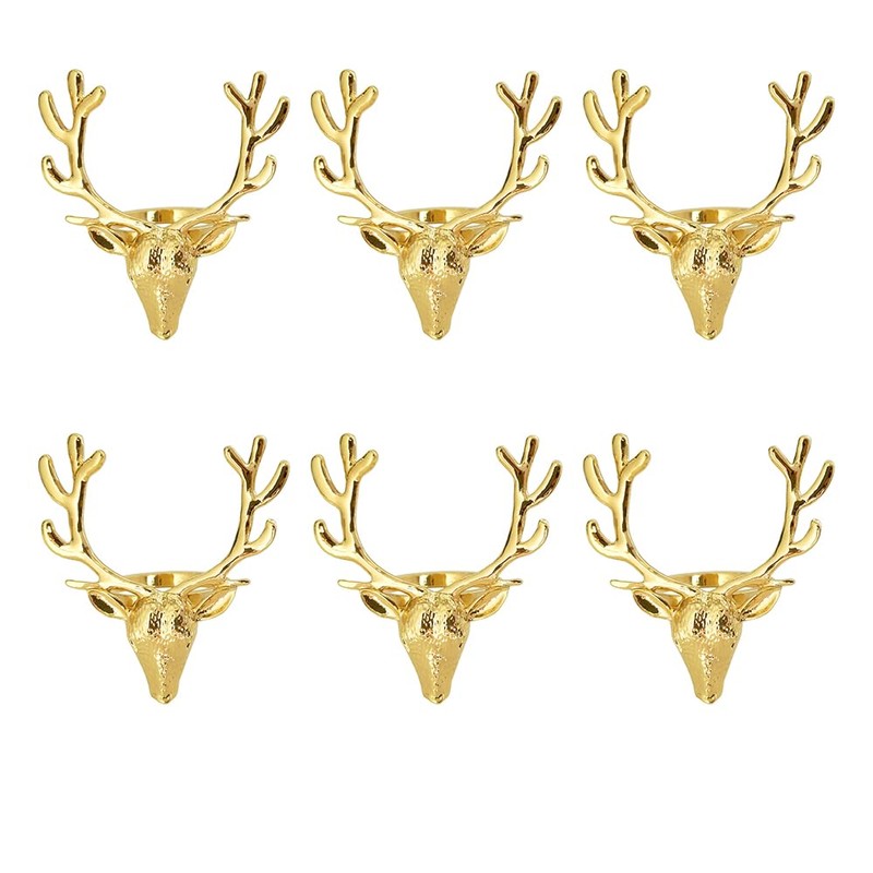 CENPEK 6pcs Gold Deer Napkin Rings Holders for Wedding Home