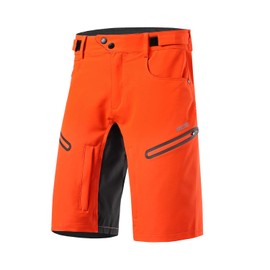 ARSUXEO Mens Bike Shorts,Cycling Shorts,Mountain Bike Shorts Loose Fit with Moisture-Wicking Waistband, Orange, Small