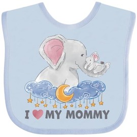 inktastic I Love My Mommy Cute Elephants with Moon and Stars Baby Bib Light Blue 3bde6