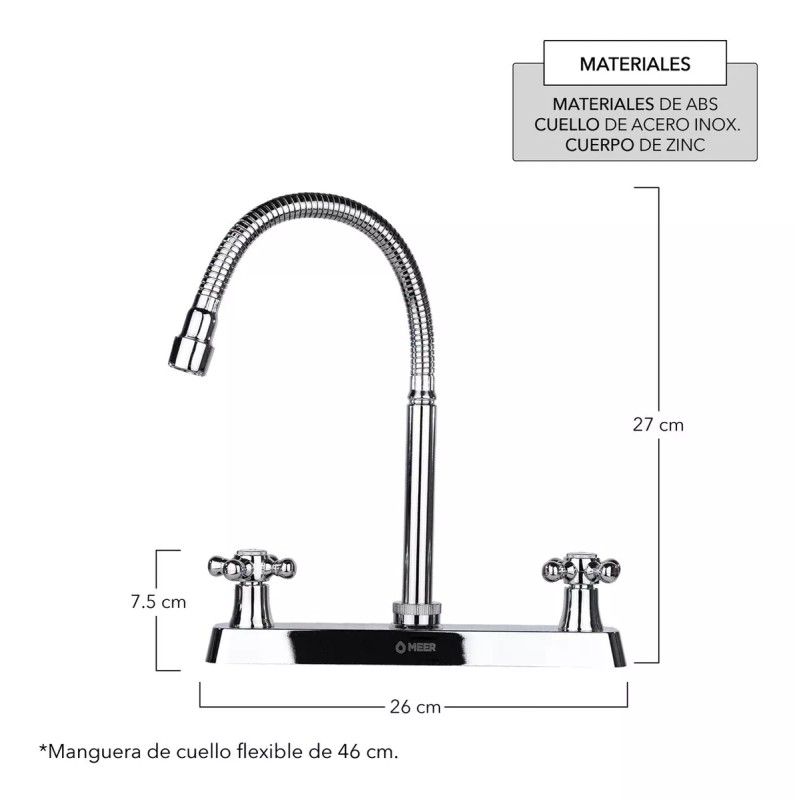 CNX Mezcladora Flexible Para Fregadero Cartucho 1/4 De Vuelta
