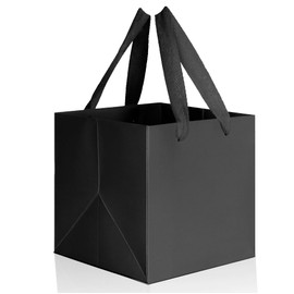 IN-JOOYAA Black Square Gift Bags 12 in Large Square Bottom Paper Bags Party Favor Bags with Handle 2 Pcs (12 x 12 x 12 in, Black)
