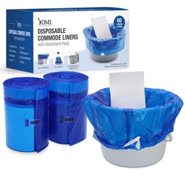 DMI 60 Count Universal Bedside Commode Liners With Absorbent Pads, Leakproof Disposable Toilet Bags, Camping, Elderly Care - With Drawstring Closure | Odor-controlled, Extra Thick & Splash-free Design