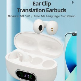 X9 Language Translator Earbuds, Clip On Instant Voice Language Translator with Power Display, Supports 74 Languages and 70 Spoken Languages (White)