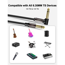 VIOY Guitar Cable 10 ft/3 M, Instrument Right Angle Cables, 6.35 mm (1/4) TS Unbalanced Mono Jack Guitar Amp Cord for Electric Guitar, Bass, Keyboard, Electric Mandolin