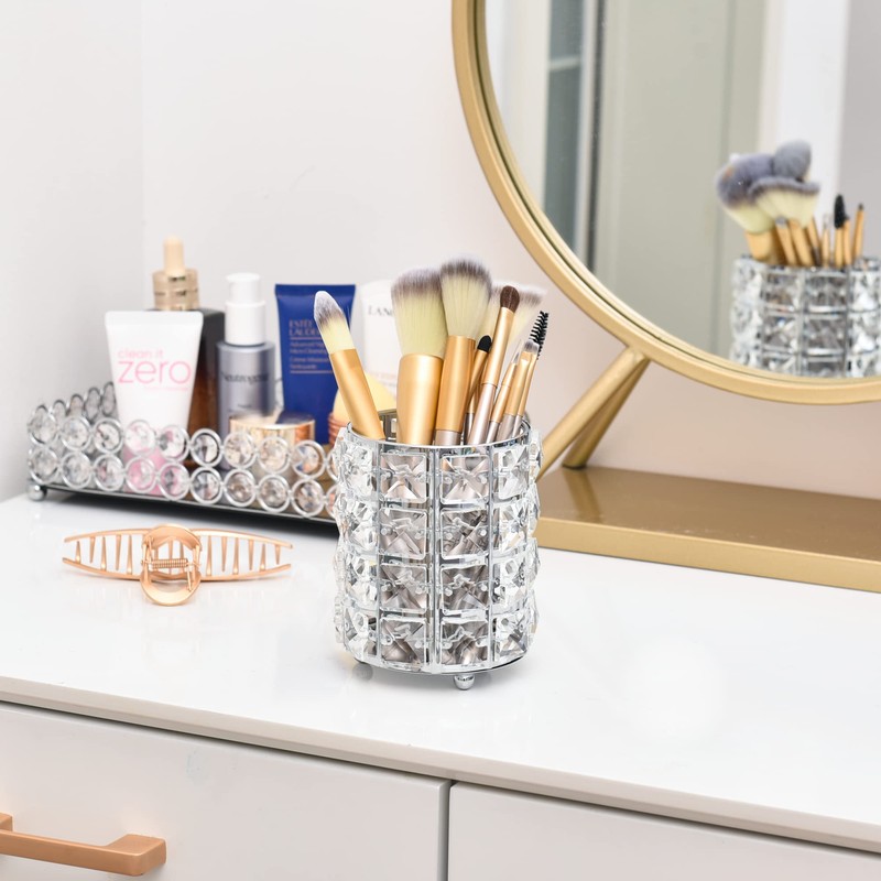 Feyarl Makeup Brush Case Brush Stand Crystal Brush Holder Cosmetic