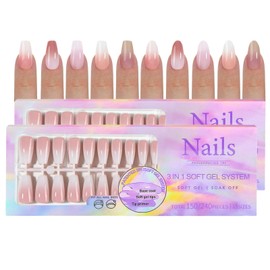 Joyeee Fake Nails, 300 Stück Press on Nails, 5 Farben 2 Nagelformen 15 Größe Nägel Zum Aufkleben Kurz, Soft Gel Press on Nails Long Lasting Künstliche Nägel Tips für Mädchen Frauen (nude Gradient)