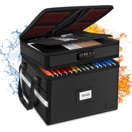 ETRONIK Fireproof Document Box with Lock, ETRONIK 2 Layer File Box Organizer with 5 Tab Inserts, Portable Office Collapsible File Storage with Reflective Strip for Hanging Letter/Legal travel bag Packing Cubes Women's Minimalist - Color: Black, size: 42L