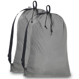 BeeGreen Grey Travel Laundry Bag Large 39" x 27.5" with Adjustable Straps & Handles 2 Pack Dirty Clothes Laundry Backpack Heavy Duty Drawstring Laundry Hamper Bag Machine Washable