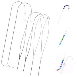 6-Piece Hook Big Eye Beading Needle with Handle, 4.2-5.3-inch Stainless Steel Beading Needle, Suitable for All Kinds of DIY Manual Glass Beads, Beading Machine for Beading Jewelry Technology