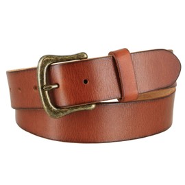 BS040-CX152 Genuine Full Grain One-Piece 100% Leather Belt With Polished Solid Brass Buckle 1-1/2"(38mm) Wide (Tan, 40)